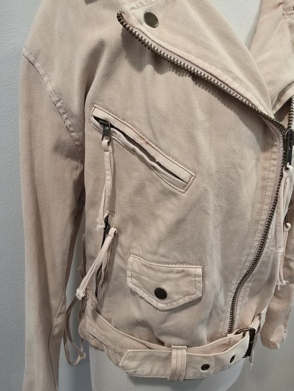 Free People Oversized Denim Pink Moto Jacket - Picture 8 of 11